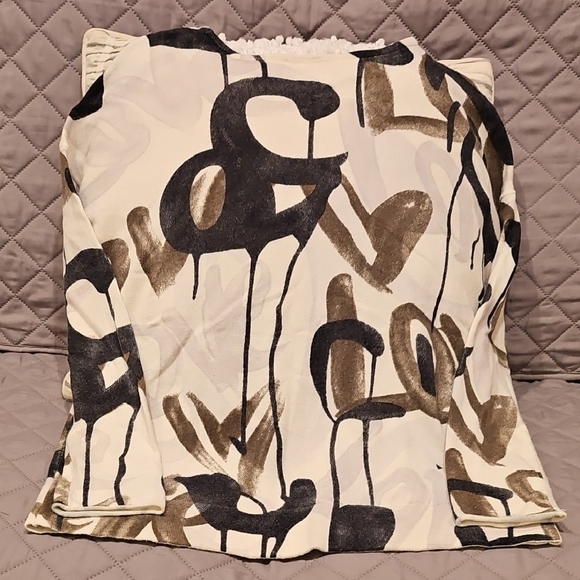 Lisa Todd Abstract "Love" Cream and Black Long Sleeve Cotton/Cashmere Sweater - Picture 14 of 16